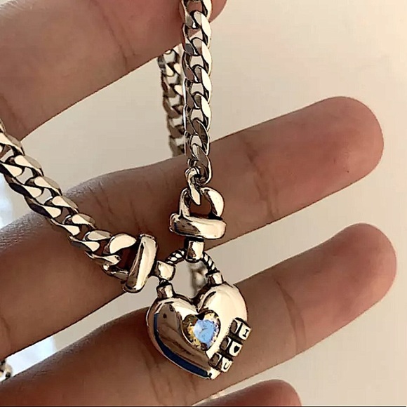 Sterling Silver Lock Padlock Zircon Chain Link Cuban Necklace - Picture 3 of 8